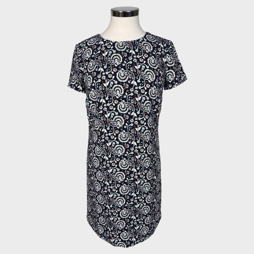 J. Crew Factory Size 2 Short Sleeve Dress 100% Polyester Blue Patterned